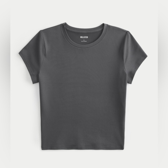 Hollister SEAMLESS FABRIC LONGLINE CREW BABY TEE DARK GREY, XXS Regular - Picture 4 of 6
